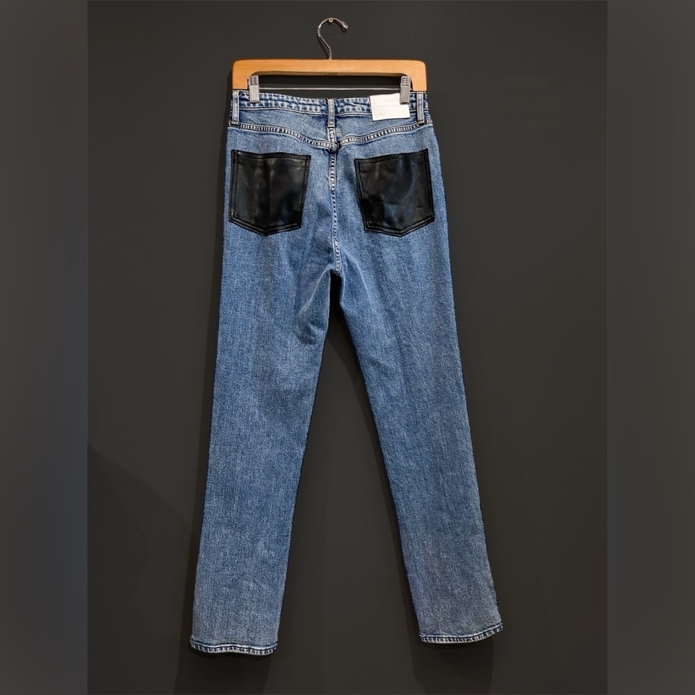 Jonathan Simkhai River High Rise Straight Jeans Black Vegan Leather Edgy Blue 28 - Picture 4 of 10